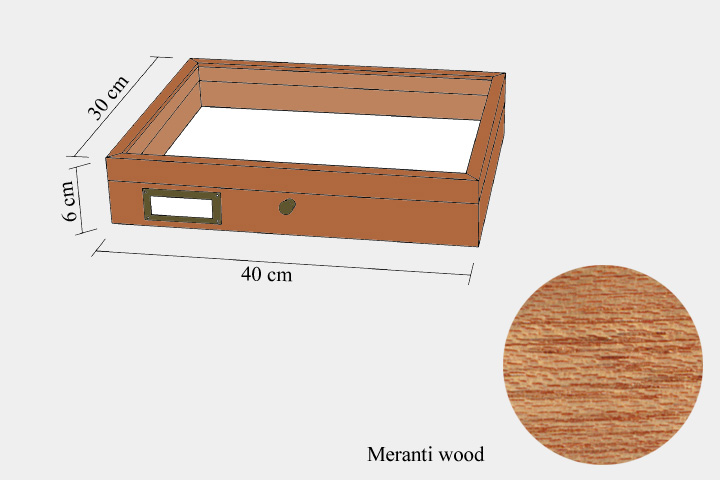 Meranthi wood drawer - 30 x 40 x 6 cm, with plastazote foam and brass fittings