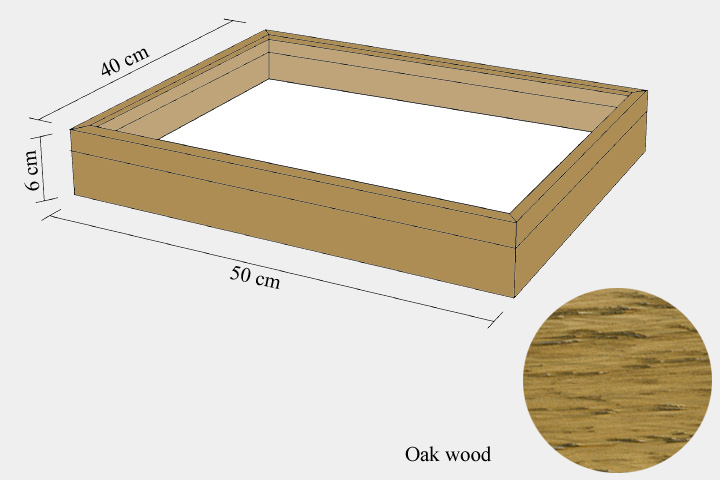 Oak wood drawer - 40 x 50 x 6 cm, with plastazote foam